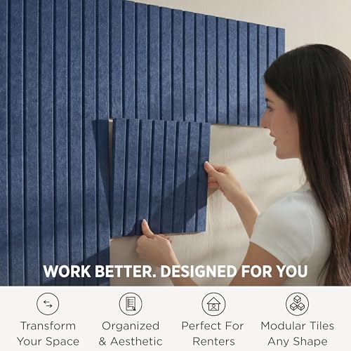 VIVELDA Large Bulletin Board 48"x36" - Office Wall Organizer, Replace Your Old Cork Boards for Walls for Office Decor -12-Pack Felt Wall Panels to Use in Home Office Decor, Classroom Decor (Indigo) - Image 2