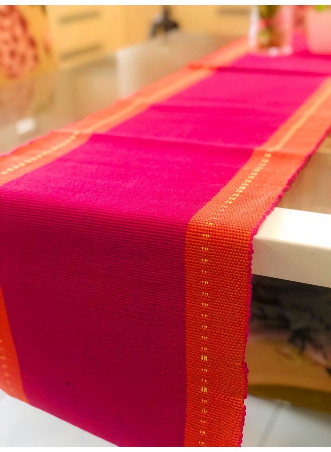 RANGBHAR 6 Seater Dinning Table Runner, Ribbed Cotton Rectangular Shape Runner, 12 X 72 Inches, Washable And Double Sided, Pink Orange - Image 2