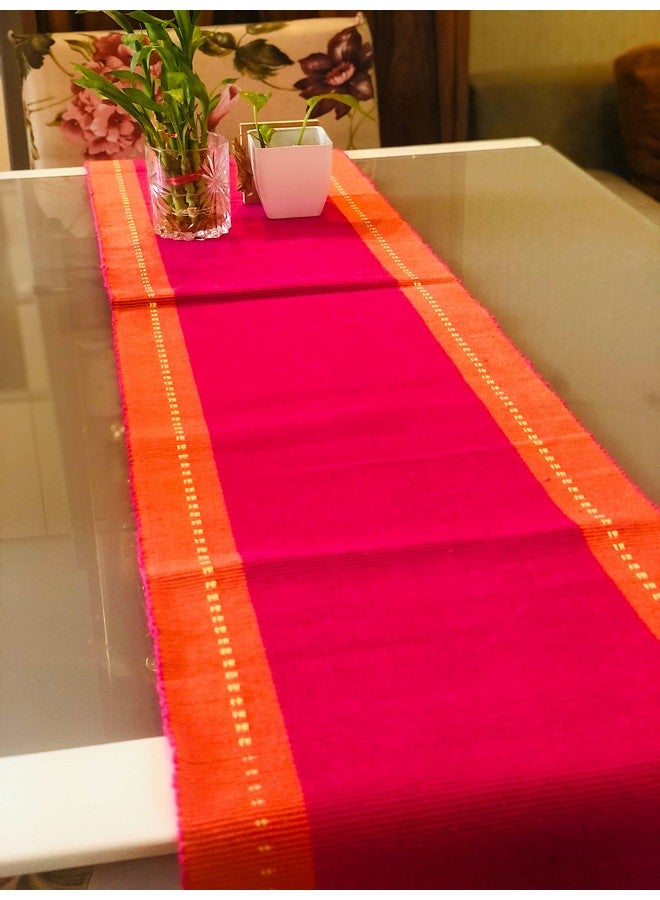 RANGBHAR 6 Seater Dinning Table Runner, Ribbed Cotton Rectangular Shape Runner, 12 X 72 Inches, Washable And Double Sided, Pink Orange - Image 1