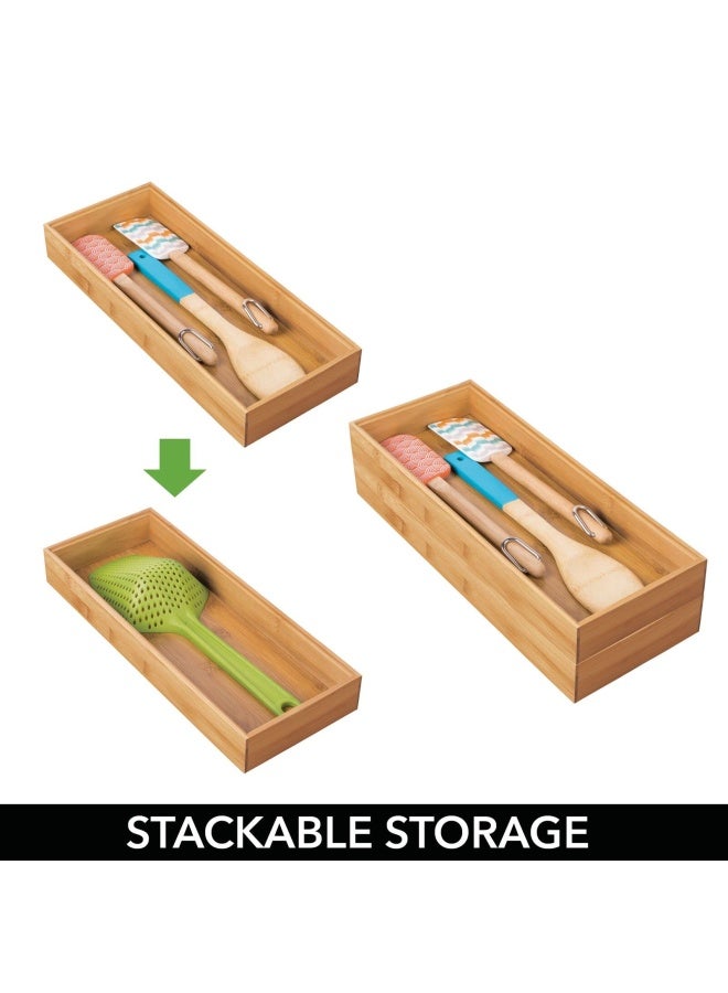 mDesign Wooden Bamboo Kitchen Drawer Organizer Box Tray Stackable Storage For Drawers Cabinets Shelves Pantry Or Counter Hold Utensils And Appliances Echo Collection 2 Pack Natural Wood - Image 5