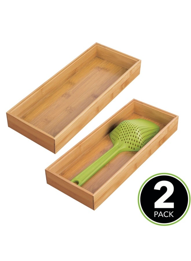 mDesign Wooden Bamboo Kitchen Drawer Organizer Box Tray Stackable Storage For Drawers Cabinets Shelves Pantry Or Counter Hold Utensils And Appliances Echo Collection 2 Pack Natural Wood - Image 2