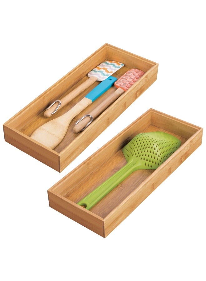 mDesign Wooden Bamboo Kitchen Drawer Organizer Box Tray Stackable Storage For Drawers Cabinets Shelves Pantry Or Counter Hold Utensils And Appliances Echo Collection 2 Pack Natural Wood - Image 1
