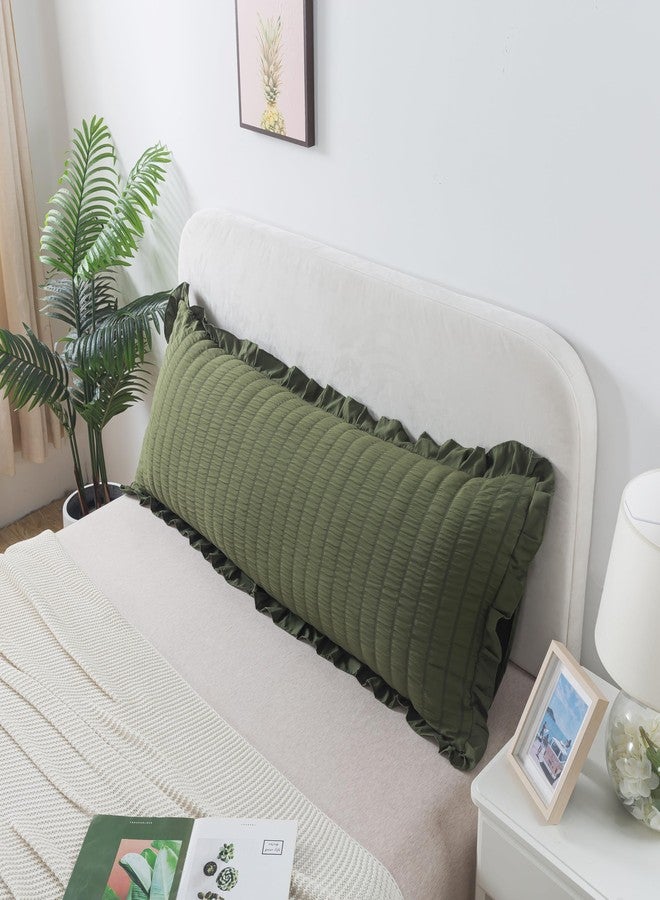 H HOUSEHOLD أغطية وسائد للجسم من قماش السيرسيكر من إتش هاوسهولد، مقاس 20 × 54 بوصة، غطاء وسادة طويل مكشكش، أغطية وسائد بتصميم شابي شيك بوهيمي مزينة بشراشيب، غطاء وسادة للجسم باللون الأخضر الزيتوني - Image 2