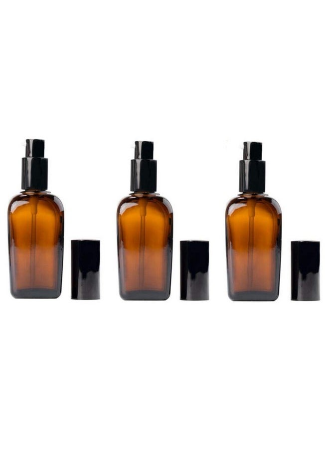 ericotry 3Pcs 100Ml Empty Refillable Square Amber Glass Cream Lotion Pump Bottles For Makeup Face Cream Facial Cleanser Toiletries Toner Liquid Travel Containers Emulsion Essential Oil Dispenser  - Image 1