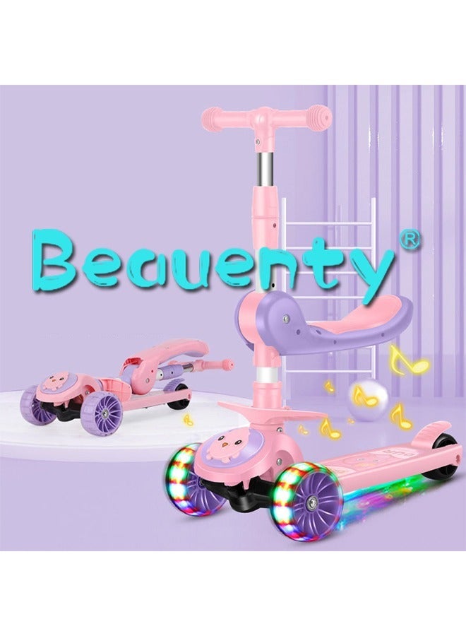 Beauenty 2 in 1 Sitting And Standing Mode Multifunction Foldable Pedal Scooter, With Music And Lights - Image 2