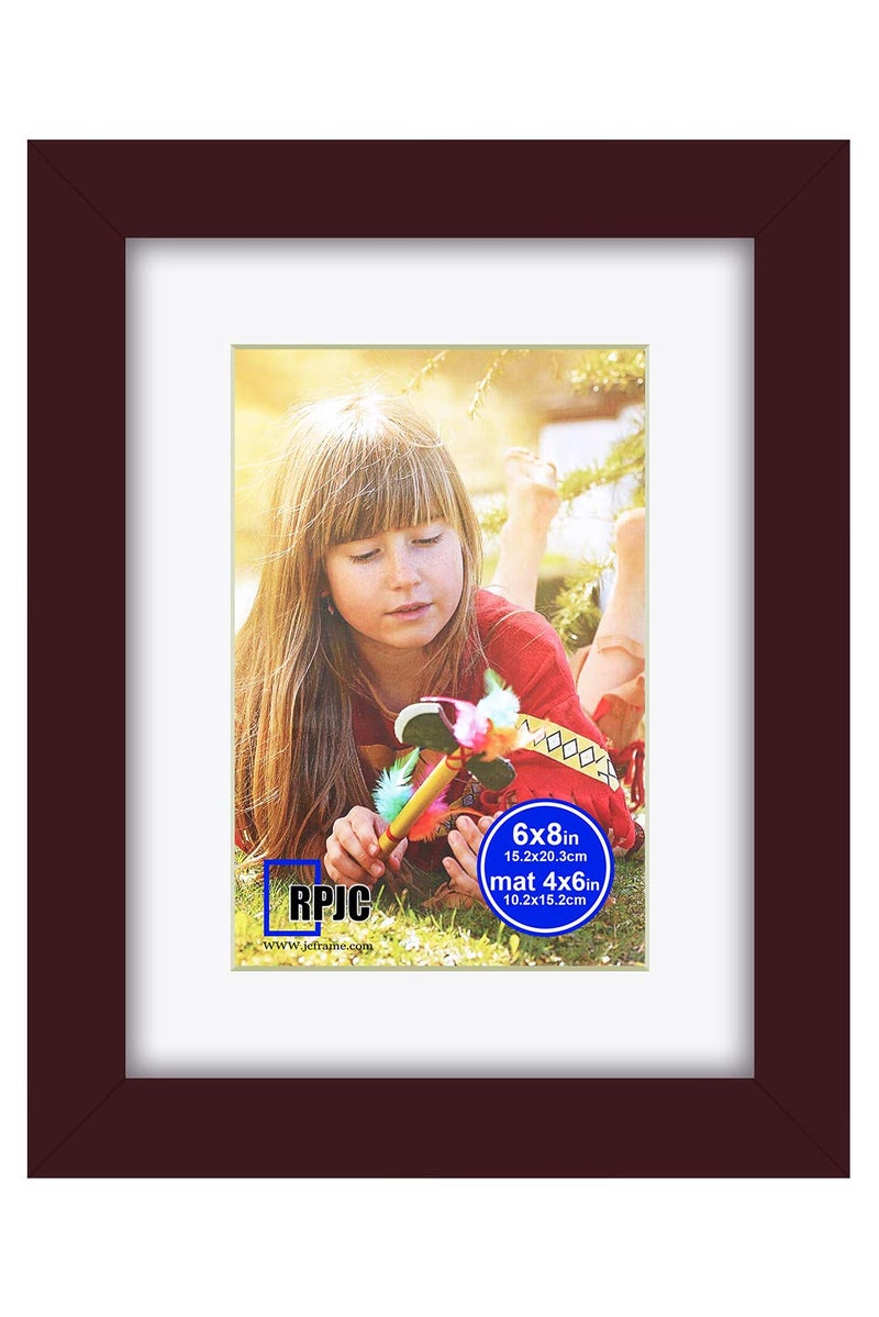 RPJC RPJC 6x8 inch Picture Frame Made of Solid Wood and High Definition Glass Display Picture 4x6 with Mat or 6x8 Without Mat for Wall Mounting Photo Frames Dark Brown - Image 1
