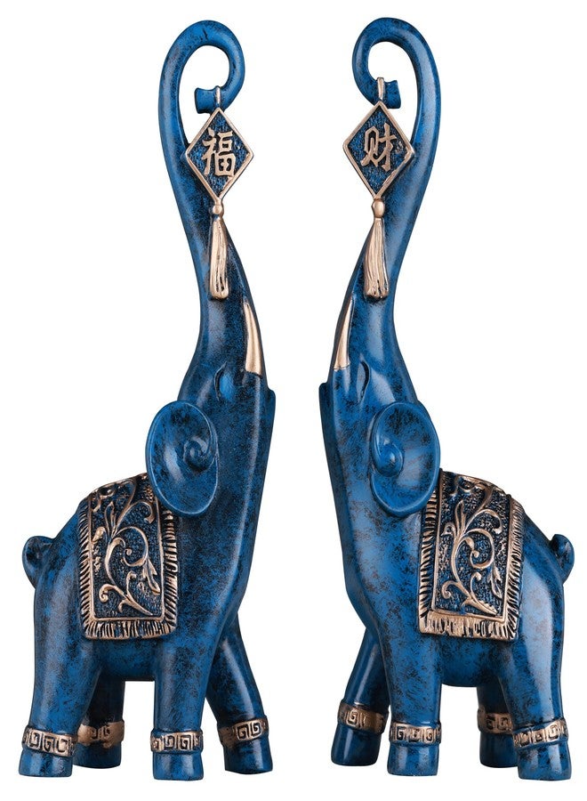 DOVDOV Elephant Statue, Blue Elephant Home Decoration, Good Luck Elephant Statue Decoration Home, Elephant Gift Living Room Entrance Shelf Decorations 2 Pack - Image 1