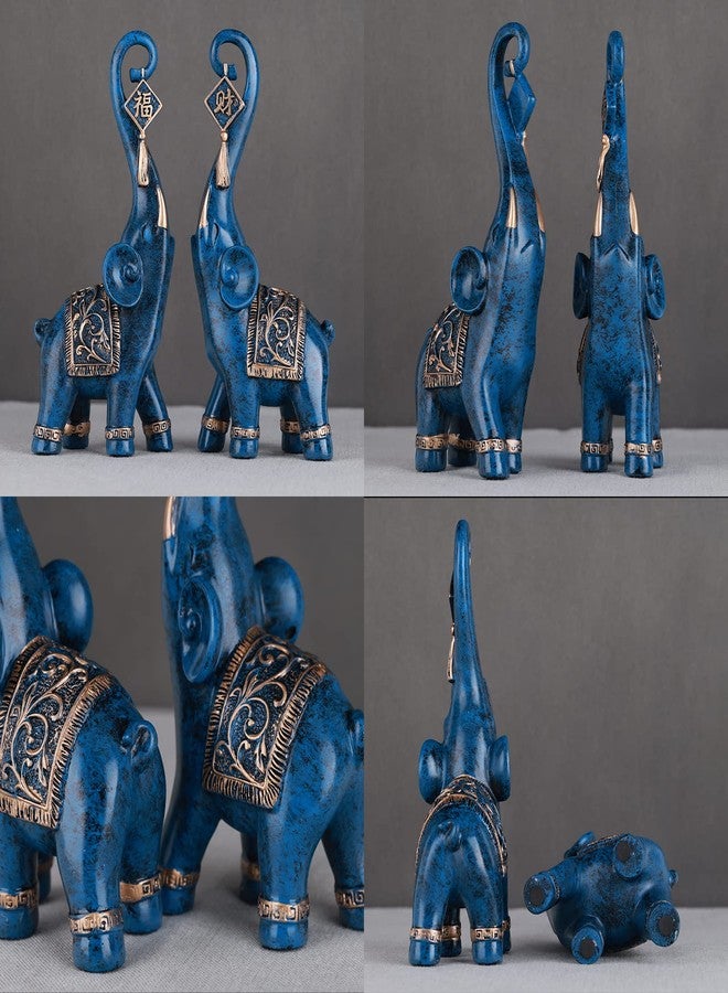 DOVDOV Elephant Statue, Blue Elephant Home Decoration, Good Luck Elephant Statue Decoration Home, Elephant Gift Living Room Entrance Shelf Decorations 2 Pack - Image 5