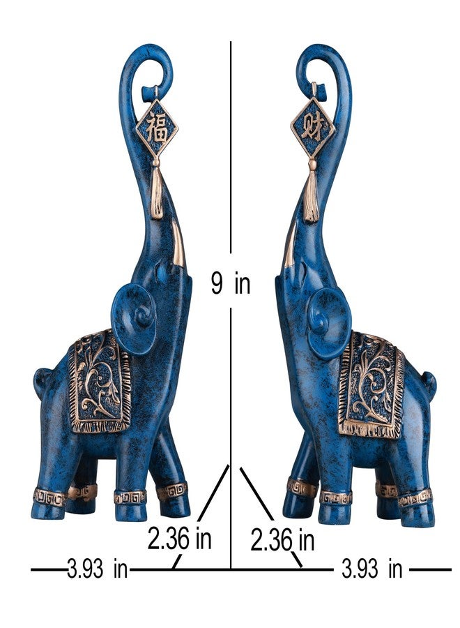 DOVDOV Elephant Statue, Blue Elephant Home Decoration, Good Luck Elephant Statue Decoration Home, Elephant Gift Living Room Entrance Shelf Decorations 2 Pack - Image 2