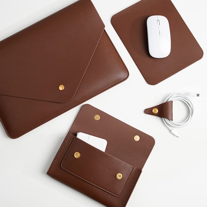 Benfan PU Leather Laptop Sleeve 13 Inch Compatible for 13 MacBook Air M3 M2,13 MacBook Pro M2, Surface Pro, Dell XPS 13 with Small Pouch, Mouse Pad and Cord Organizer Color Dark Brown - Image 5