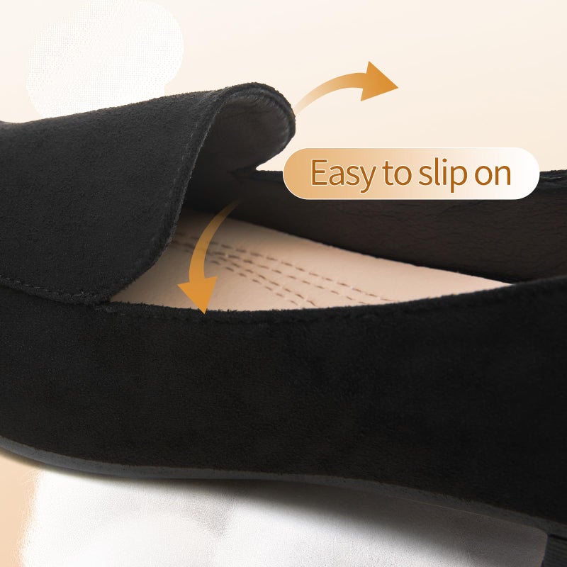 FINIWOR Womens Black Chunky Low Heel Pumps Suede Dress Flats Shoes Comfortable Work Loafers Business Office Shoesï¼ˆBlack 08 - Image 4