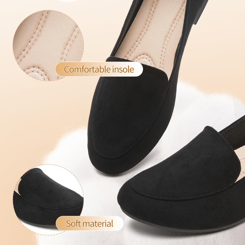 FINIWOR Womens Black Chunky Low Heel Pumps Suede Dress Flats Shoes Comfortable Work Loafers Business Office Shoesï¼ˆBlack 08 - Image 2