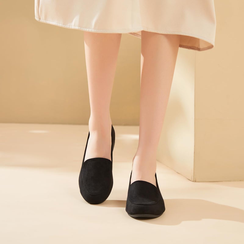 FINIWOR Womens Black Chunky Low Heel Pumps Suede Dress Flats Shoes Comfortable Work Loafers Business Office Shoesï¼ˆBlack 08 - Image 5