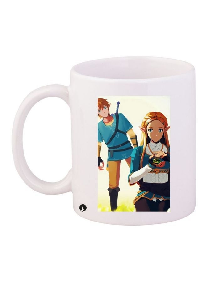 Anime Printed Ceramic Coffee Mug White/Blue/Orange 11ounce