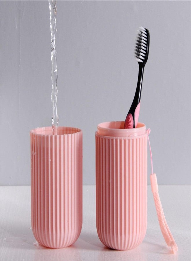 CHEOTIME Toothbrush Travel Case, 2 in 1 Toothbrush Holder and Rinse Cup Plastic Vertical Stripe Portable Travel Toothbrush Holder for Home Traveling Bathroom School - Image 2
