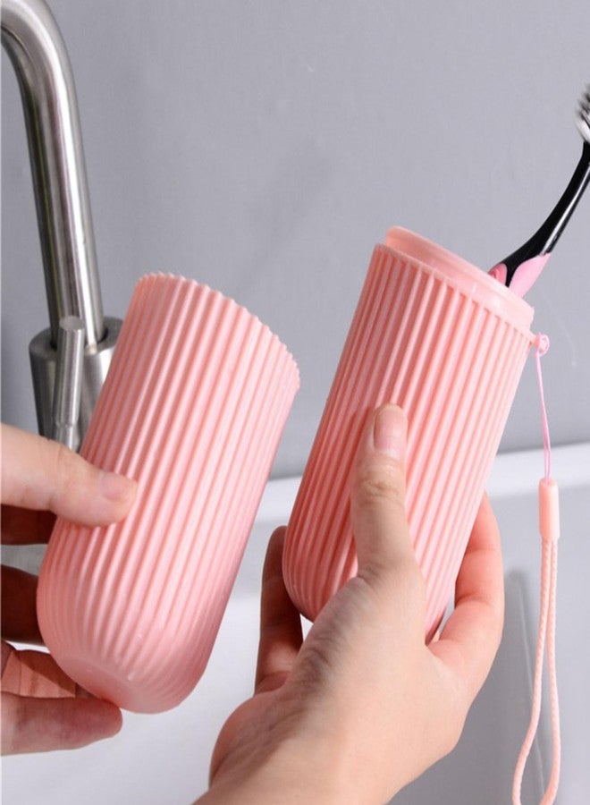 CHEOTIME Toothbrush Travel Case, 2 in 1 Toothbrush Holder and Rinse Cup Plastic Vertical Stripe Portable Travel Toothbrush Holder for Home Traveling Bathroom School - Image 5
