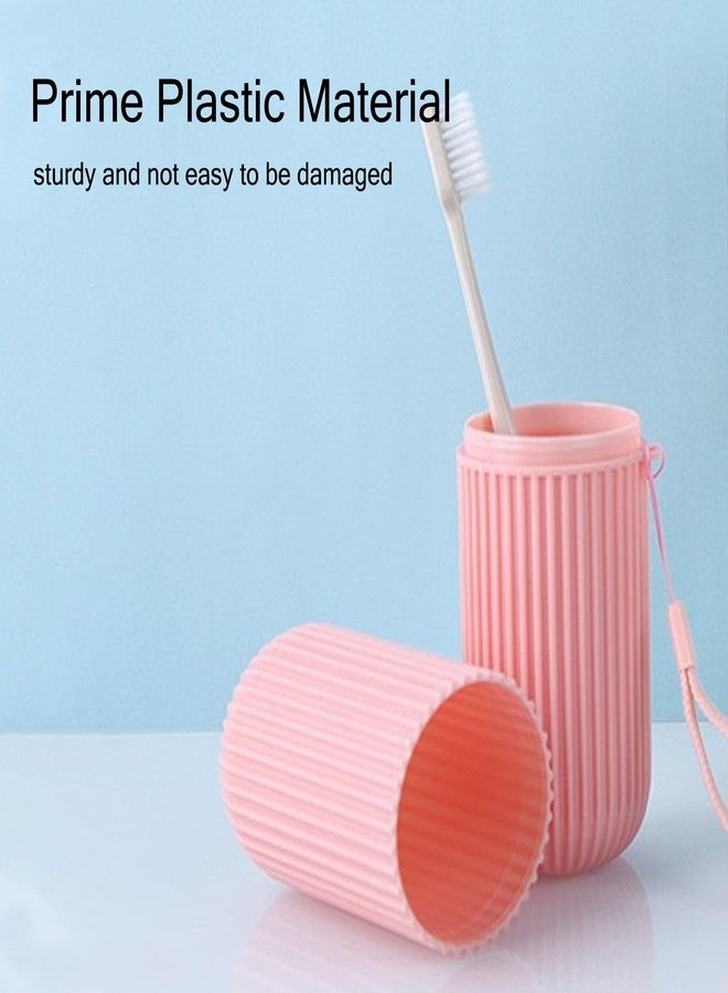 CHEOTIME Toothbrush Travel Case, 2 in 1 Toothbrush Holder and Rinse Cup Plastic Vertical Stripe Portable Travel Toothbrush Holder for Home Traveling Bathroom School - Image 4