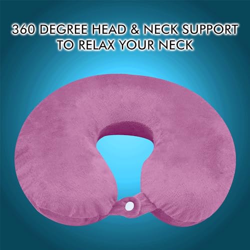 GREELI U Shaped Neck Pillow Soft Fiber Filled Travel Cushion with Snap Button, Comfortable Fabric, Neck Support for Flight, Bus, Car, Neck Pillow for Pain Relief (Pink with Eye Mask) - Image 2
