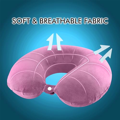 GREELI U Shaped Neck Pillow Soft Fiber Filled Travel Cushion with Snap Button, Comfortable Fabric, Neck Support for Flight, Bus, Car, Neck Pillow for Pain Relief (Pink with Eye Mask) - Image 4