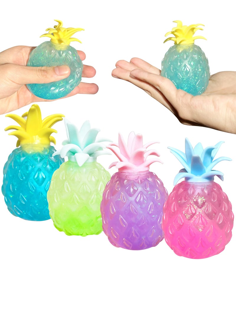 SYOSI 4Pack Pineapple Stress Balls for Kids and Adults Squishy Glitter Fruit Fidget Toys Sensory Stress Relief Toy Stretch Squeeze Ball Sensory Fidget Toys for ADHD Autism Anxiety Relief Stress Relief - Image 1