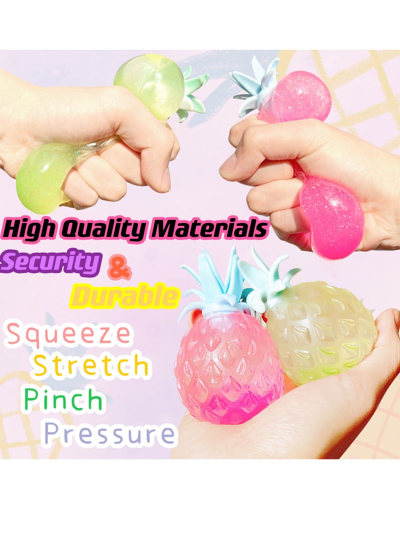 SYOSI 4Pack Pineapple Stress Balls for Kids and Adults Squishy Glitter Fruit Fidget Toys Sensory Stress Relief Toy Stretch Squeeze Ball Sensory Fidget Toys for ADHD Autism Anxiety Relief Stress Relief - Image 2