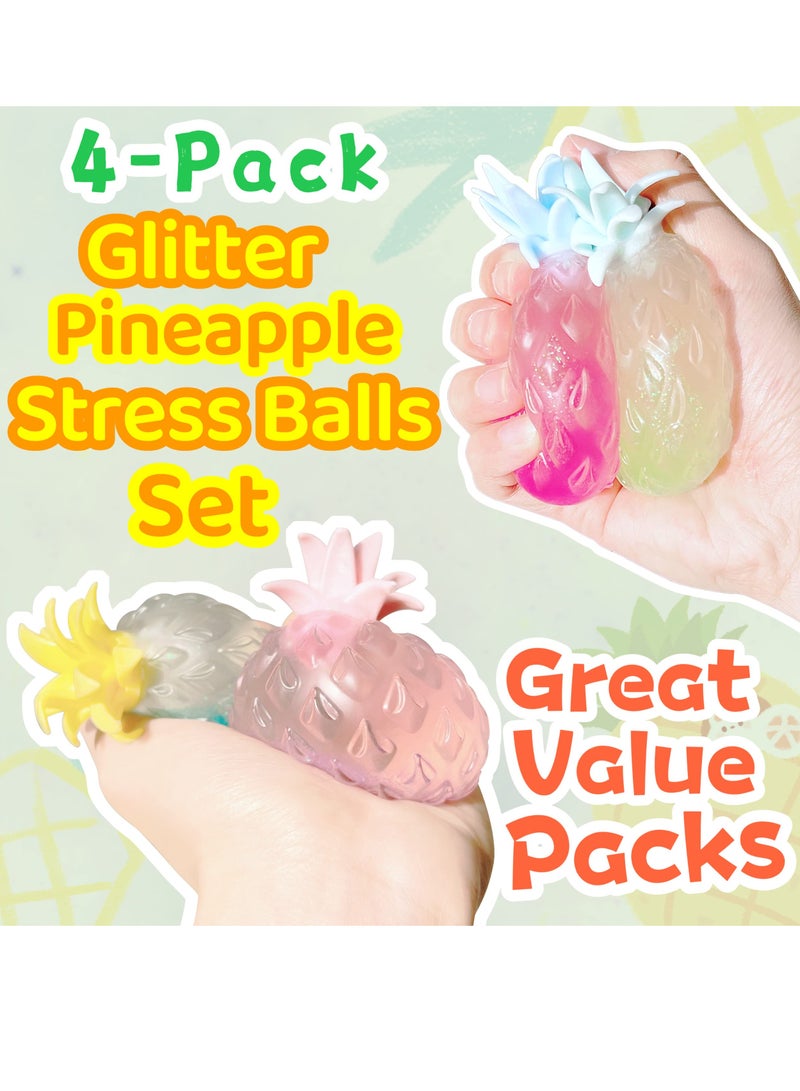 SYOSI 4Pack Pineapple Stress Balls for Kids and Adults Squishy Glitter Fruit Fidget Toys Sensory Stress Relief Toy Stretch Squeeze Ball Sensory Fidget Toys for ADHD Autism Anxiety Relief Stress Relief - Image 3