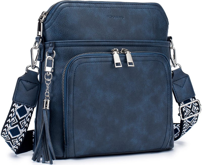 Roulens Crossbody Purse for Women Vegan Leather Medium Crossbody Wallet Bag for Travel Women Shoulder Handbags with Tassel - Image 1