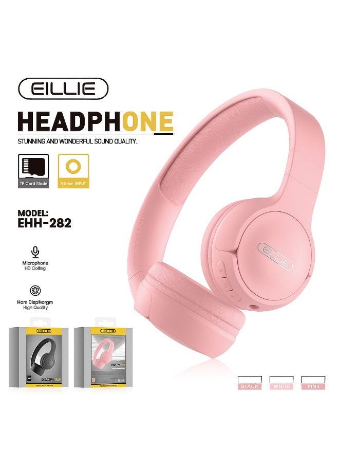 EILLIE EHH-282 Wireless Headphones – Amazing Stereo Sound – Built-in Microphone for Calls – Support TF Card and AUX – Ergonomic Design – Pink - Image 5
