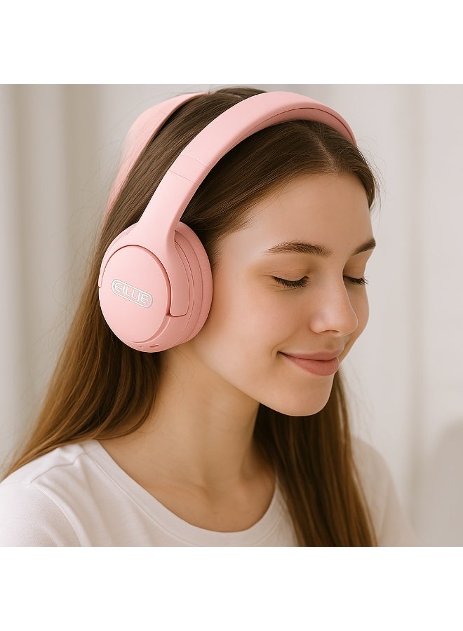 EILLIE EHH-282 Wireless Headphones – Amazing Stereo Sound – Built-in Microphone for Calls – Support TF Card and AUX – Ergonomic Design – Pink - Image 4