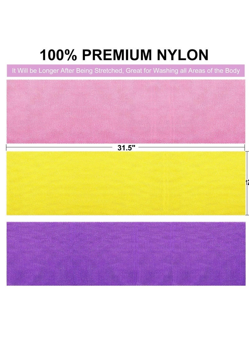 3 Pack African Net Bath Sponges, Premium Nylon Long Exfoliating Body Scrubbers, Stretchy Back Wash Cloth for Deep Cleansing and Skin Smoothing, Gift Set for Women & Men, Pink/Purple/ Yellow - Image 2