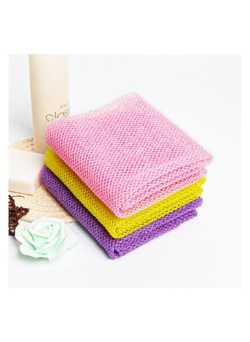 3 Pack African Net Bath Sponges, Premium Nylon Long Exfoliating Body Scrubbers, Stretchy Back Wash Cloth for Deep Cleansing and Skin Smoothing, Gift Set for Women & Men, Pink/Purple/ Yellow - Image 3