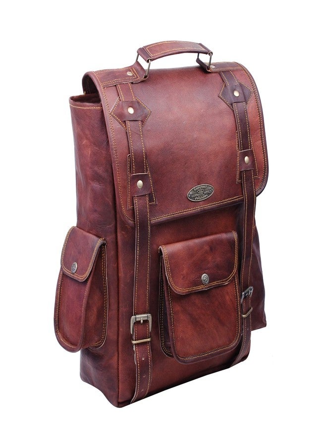 HULSH Handmade 16 Inch Brown Leather Backpack For Men Vintage Easy Open Push Lock Genuine leather backpack for women | Leather laptop backpack for men and women with padded Laptop Compartment - Image 3