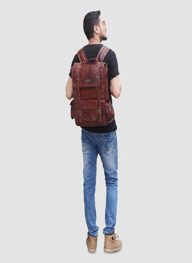 HULSH Handmade 16 Inch Brown Leather Backpack For Men Vintage Easy Open Push Lock Genuine leather backpack for women | Leather laptop backpack for men and women with padded Laptop Compartment - Image 2