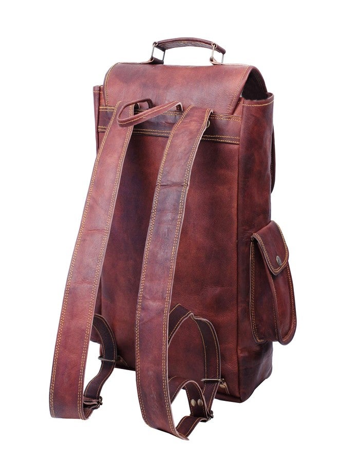 HULSH Handmade 16 Inch Brown Leather Backpack For Men Vintage Easy Open Push Lock Genuine leather backpack for women | Leather laptop backpack for men and women with padded Laptop Compartment - Image 5
