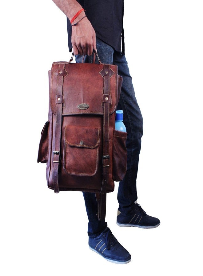 HULSH Handmade 16 Inch Brown Leather Backpack For Men Vintage Easy Open Push Lock Genuine leather backpack for women | Leather laptop backpack for men and women with padded Laptop Compartment - Image 4