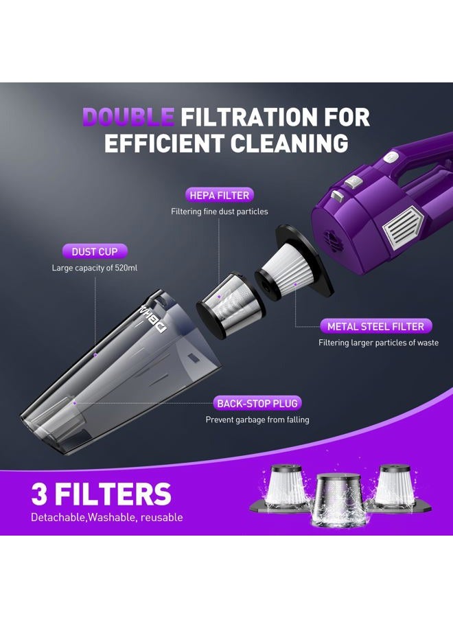 DBHAL Handheld Vacuum Cordless, 15000PA Powerful Suction Car Vacuum Cleaner Lightweight with Multi Accessories, Hand held Vacuum Cleaner Dust Busters Cordless Rechargeable for Car Home - Image 4