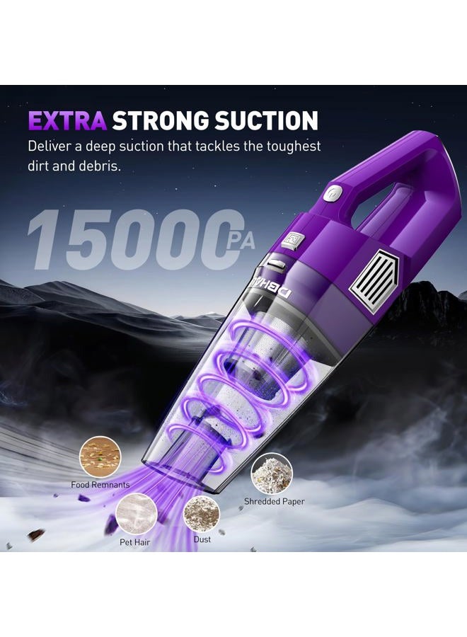 DBHAL Handheld Vacuum Cordless, 15000PA Powerful Suction Car Vacuum Cleaner Lightweight with Multi Accessories, Hand held Vacuum Cleaner Dust Busters Cordless Rechargeable for Car Home - Image 2