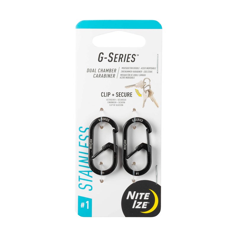 Nite Ize GS1-01-2R6 G-Series Dual Chamber Carabiner, Size #1 2-Pack, Black - Image 1