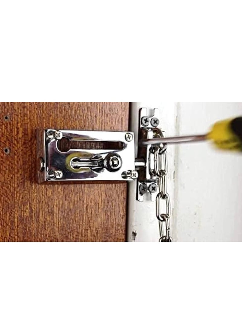 KNP KNP Door Chain Guard Gate Latches Safety Door Lock with Anti-Theft Chain Door Chain Locks With Double Locking System Chrome - Image 2