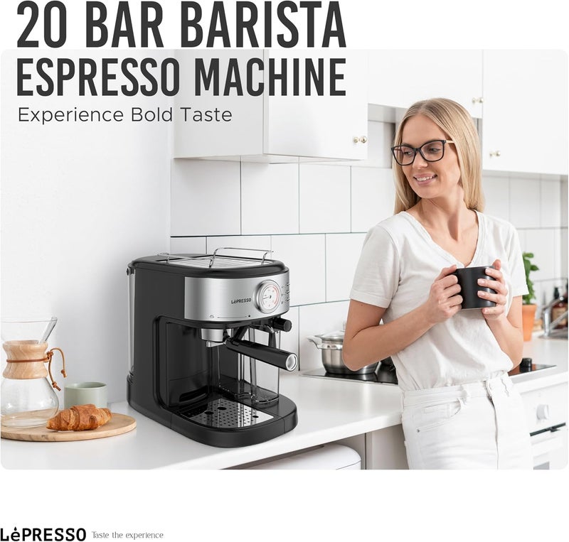 ليبرسو آلة القهوة شبه الأوتوماتيكية LePresso بقوة 20 بار، صانعة القهوة المطحونة والكبسولات، مدفأة الأكواب�� آلة إسبرسو مع رغوة الحليب، سعة 1.7 لتر ماء/500 مل حليب، صانعة اللاتيه والكابتشينو والأمريكانو - Image 2