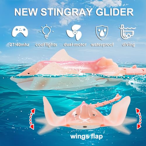 LAFALA Pool Toys Remote Control Stingray Diving into Water High Simulation Robot Manta ray Lights Rechargeable Battery Remote Control Bathtub Summer Pool Toys Great Gift RC Boat for 812 Year Kids Pink - Image 5