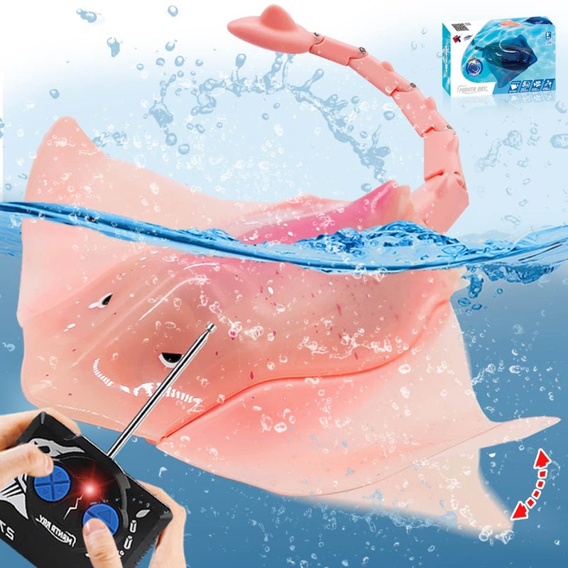 LAFALA Pool Toys Remote Control Stingray Diving into Water High Simulation Robot Manta ray Lights Rechargeable Battery Remote Control Bathtub Summer Pool Toys Great Gift RC Boat for 812 Year Kids Pink - Image 3