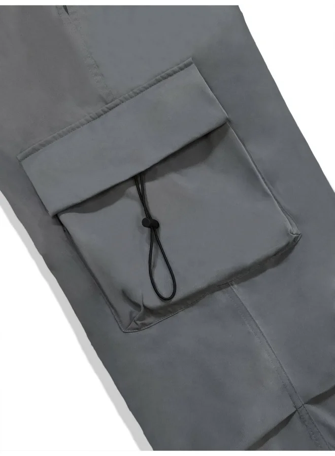 Maniac Mens Solid Side Pockets Grey Nylon fabric Baggy fit Cargo Pant
