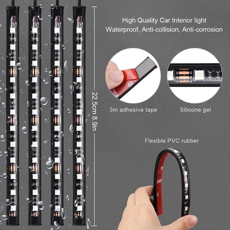 SUITU Car Led Strip Light, 4 Pcs 48 Led Multicolor Music Car Usb Interior Light Led Under Dash Lighting Kit With Sound Active Function & Wireless Remote Control, Standards, 0688099656768 - Image 2