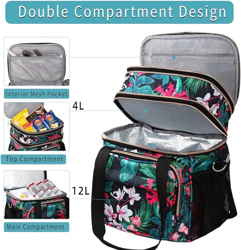 GLENKEY Tactical Lunch Box Cooler Bag Expandable Insulated Lunch Bag for Men Women Large Lunchbox for Adults Work Shifts Outdoor Trips Floral 16L - Image 3
