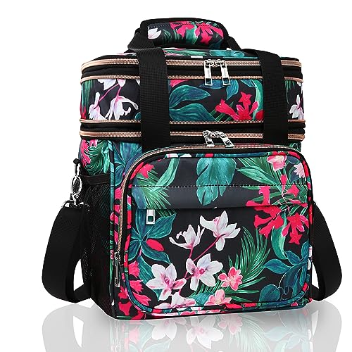 GLENKEY Tactical Lunch Box Cooler Bag Expandable Insulated Lunch Bag for Men Women Large Lunchbox for Adults Work Shifts Outdoor Trips Floral 16L - Image 1