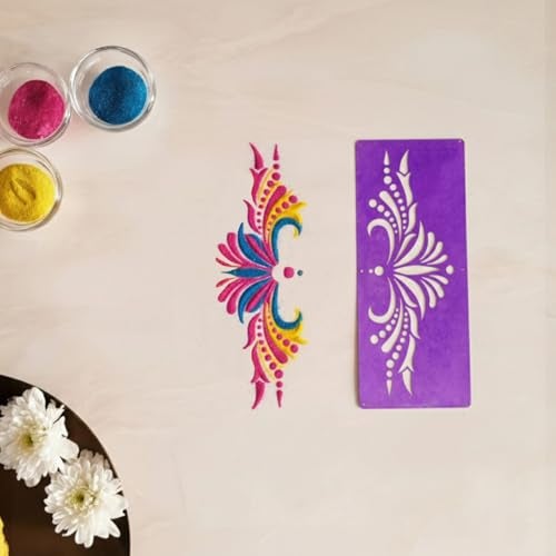 Ascension 12 Different Design Draw Rangoli Making Kit Rangoli Stamp Om Swastik Flower Design Colourful Rangoli Making Stencils & 6 Border Stencils Multi Designs - Image 3