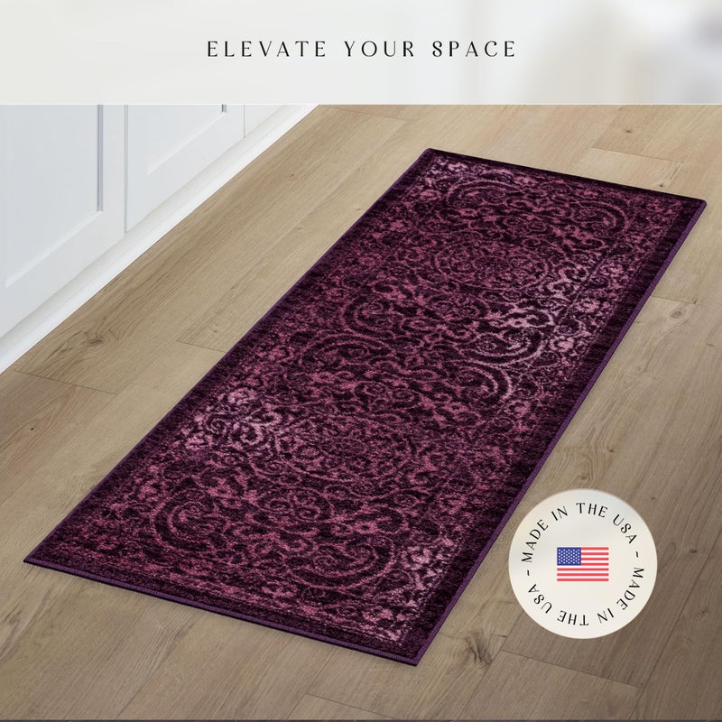 Maples Rugs Pelham Transitional Runner Rug - Made in USA - Washable, Non Slip, Indoor Carpet for Hallway, Kitchen, and Laundry Room, 1'8 x 5, Wineberry - Image 2
