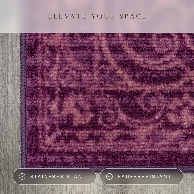 Maples Rugs Pelham Transitional Runner Rug - Made in USA - Washable, Non Slip, Indoor Carpet for Hallway, Kitchen, and Laundry Room, 1'8 x 5, Wineberry - Image 4