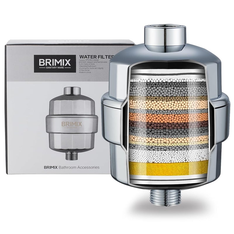 BRIMIX Universal Shower Water Filter with 20-Stage Filtration System and 3 Replacement Cartridges - Chrome Finish(Up to 2 Years Use) - Image 1